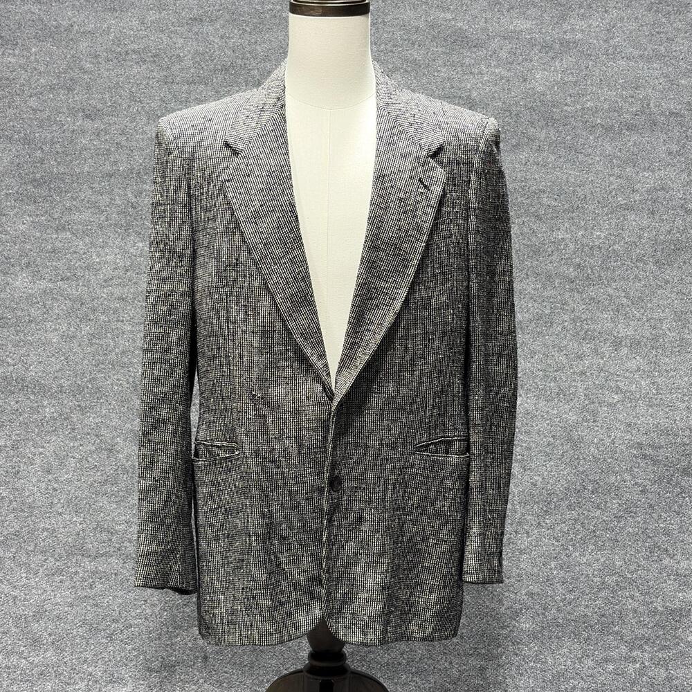 Oleg Cassini Blazer Mens 42 Black White Tweed Houndstooth Sport Coat Jacket